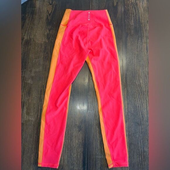 NWT Wilo The Label Bright Pink and Orange Ribbed Workout Pants Leggings XS F16 - Picture 5 of 5